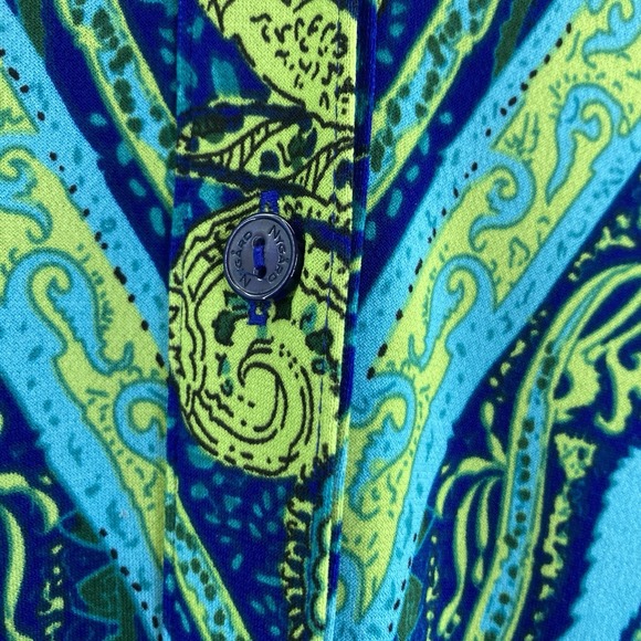 Nygard Button Front Roll Tap Sleeve Tie Front Blue Green &‎ Paisley Petite Small - Picture 6 of 10
